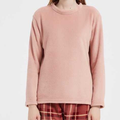 Pijama coral Cuadro Sandra malva rosa roupa-para-estar-por-casa