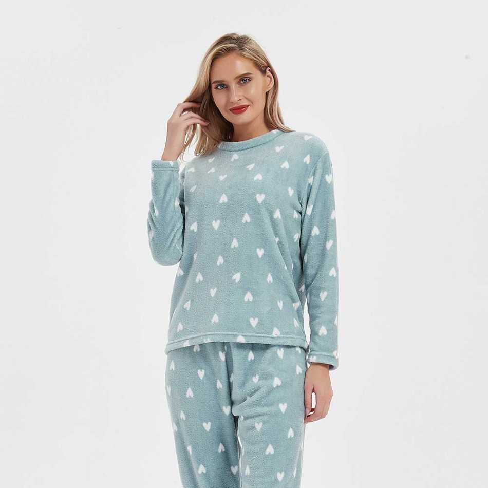 Pijama coral Olga verde tiffany roupa-para-estar-por-casa