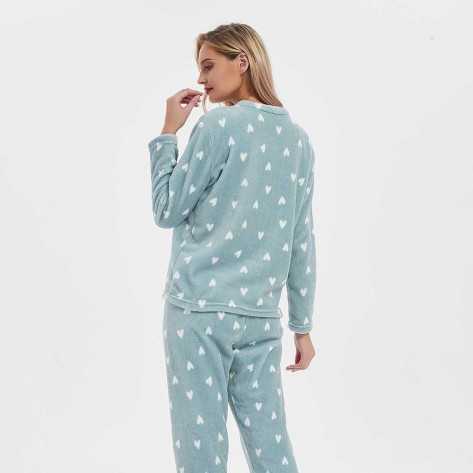 Pijama coral Olga verde tiffany roupa-para-estar-por-casa