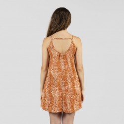 Vestido curto de alças em crepe Sole cor telha roupa-para-estar-por-casa