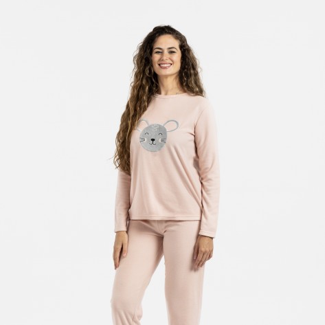 Pijama polar Mouse rosa palo pijama-inverno-mulher