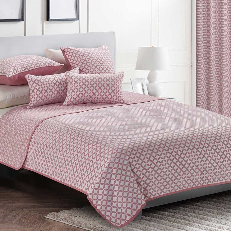 Colcha fina jacquard chenilla Elsa lilásrosa/branco cama-90