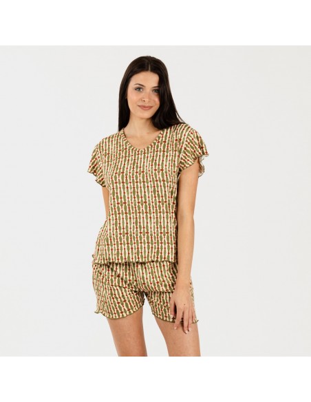 Pijama curto mulher malha sedosa Erina verde caça pijama-corto-sedoso