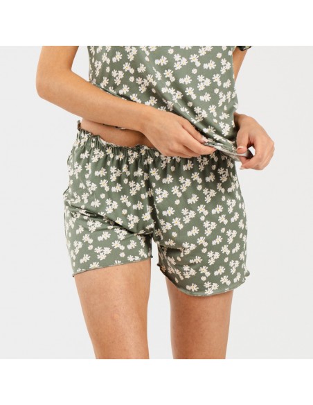 Pijama curto mulher malha sedosa Indira verde caça pijama-corto-sedoso