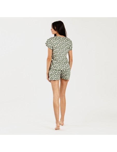Pijama curto mulher malha sedosa Indira verde caça pijama-corto-sedoso