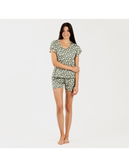 Pijama curto mulher malha sedosa Indira verde caça pijama-corto-sedoso