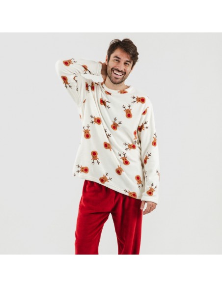 Pijama coral homem Rudolf bordeaux pijama-coralina
