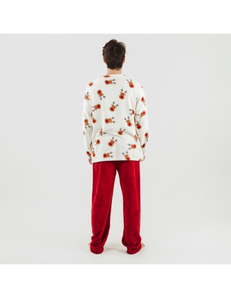 Pijama coral homem Rudolf bordeaux pijama-coralina