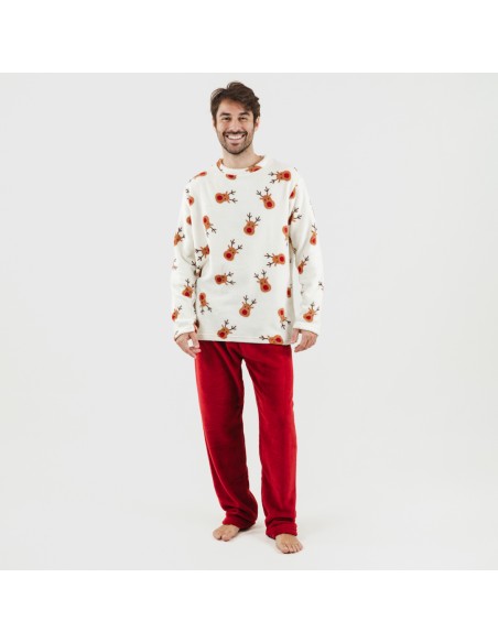 Pijama coral homem Rudolf bordeaux pijama-coralina