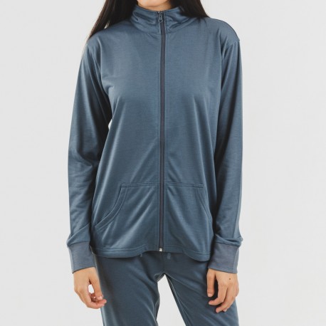 Conjunto desportivo de casaco mulher azul indigo roupa-para-estar-por-casa