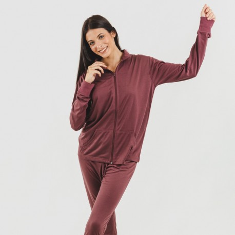 Conjunto desportivo de casaco mulher beringela roupa-para-estar-por-casa