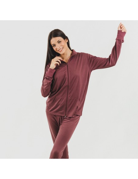 Conjunto desportivo de casaco mulher beringela roupa-para-estar-por-casa