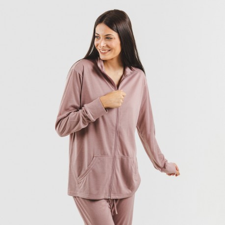 Conjunto desportivo de casaco mulher malva roupa-para-estar-por-casa