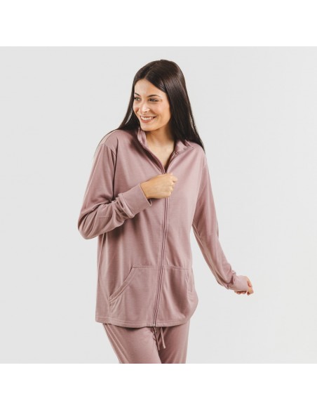 Conjunto desportivo de casaco mulher malva roupa-para-estar-por-casa