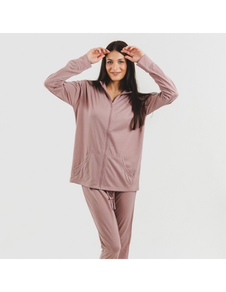 Conjunto desportivo de casaco mulher malva roupa-para-estar-por-casa