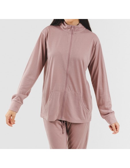 Conjunto desportivo de casaco mulher malva roupa-para-estar-por-casa
