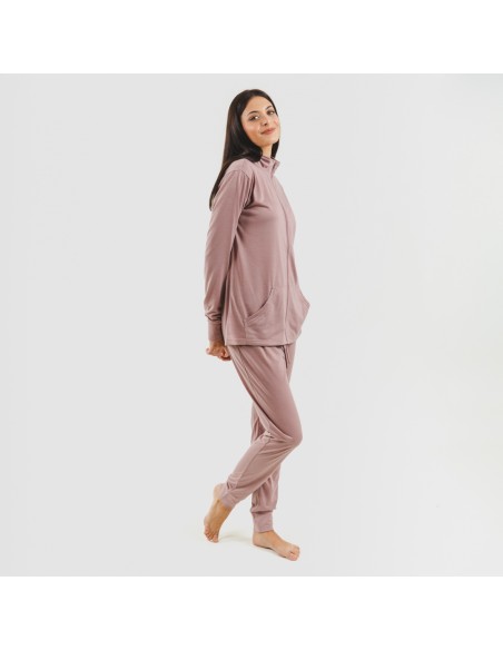 Conjunto desportivo de casaco mulher malva roupa-para-estar-por-casa