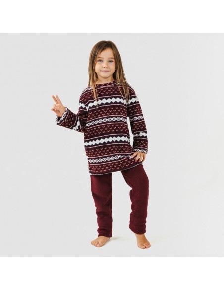 Pijama coral criança Cronos bordeaux pijama-infantil