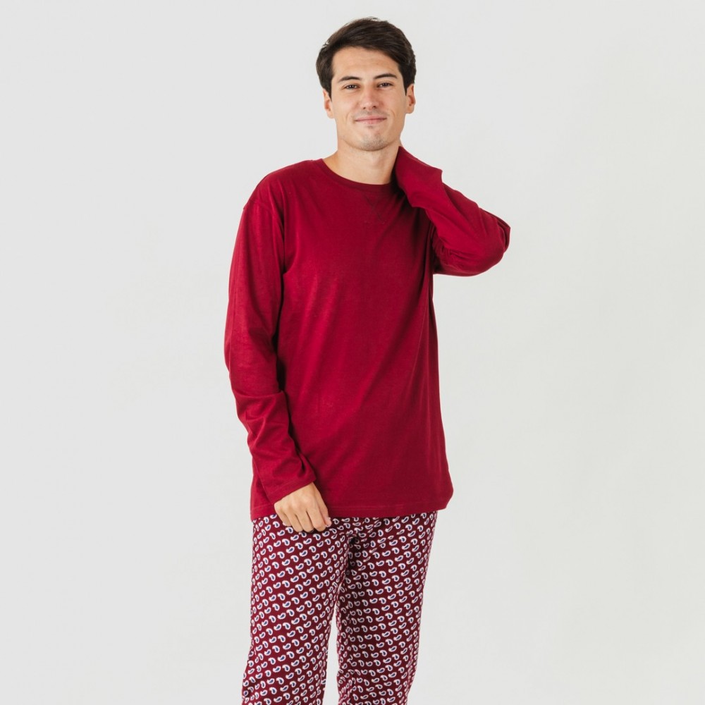 Pijama homem flanela Jaume bordeaux pijama-franela