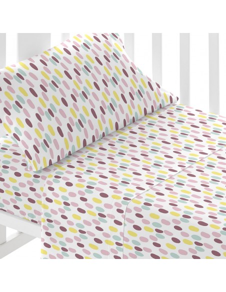 Jogo de lençóis algodão Manchitas rosa cama bebé jogos-de-lencois-para-bebe