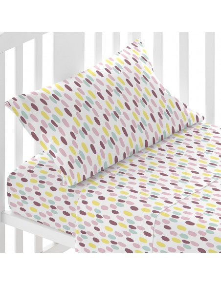 Jogo de lençóis algodão Manchitas rosa cama bebé jogos-de-lencois-para-bebe