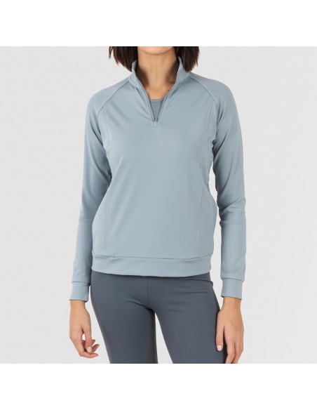 Camisola desportiva mulher com fecho de correr e bolsos azul indigo casacos-mulher