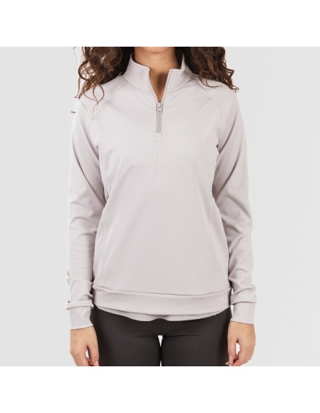 Camisola desportiva mulher com fecho de correr e bolsos cinza casacos-mulher