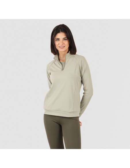 Camisola desportiva mulher com fecho de correr e bolsos verde folha casacos-mulher