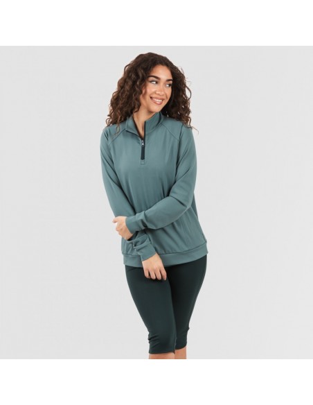 Camisola desportiva mulher com fecho de correr e bolsos verde garrafa casacos-mulher