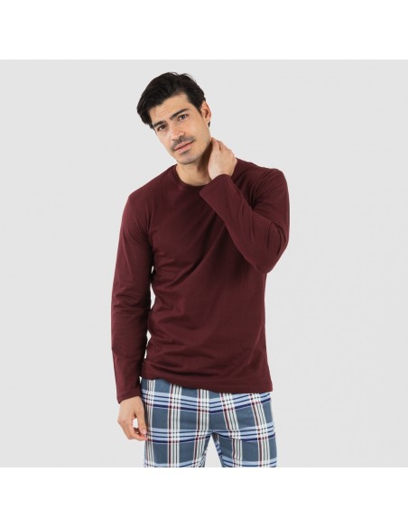 Pijama homem flanela Cuadro Xavi bordeaux pijamas-compridos-homem