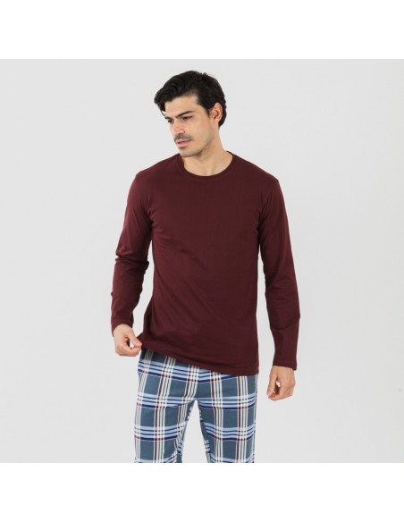 Pijama homem flanela Cuadro Xavi bordeaux pijamas-compridos-homem