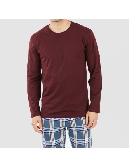 Pijama homem flanela Cuadro Xavi bordeaux pijamas-compridos-homem