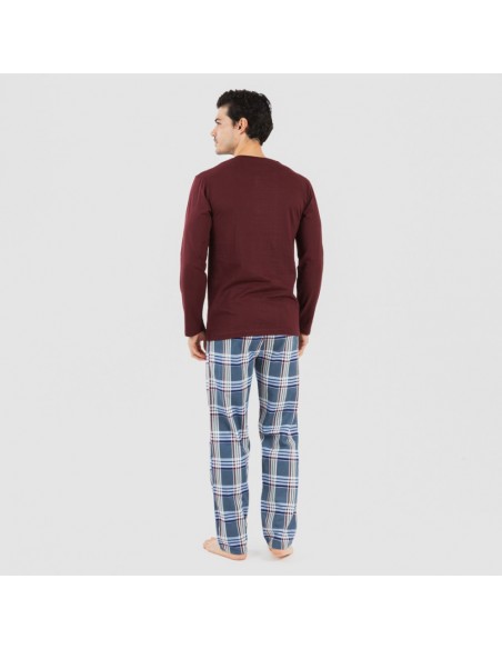 Pijama homem flanela Cuadro Xavi bordeaux pijamas-compridos-homem