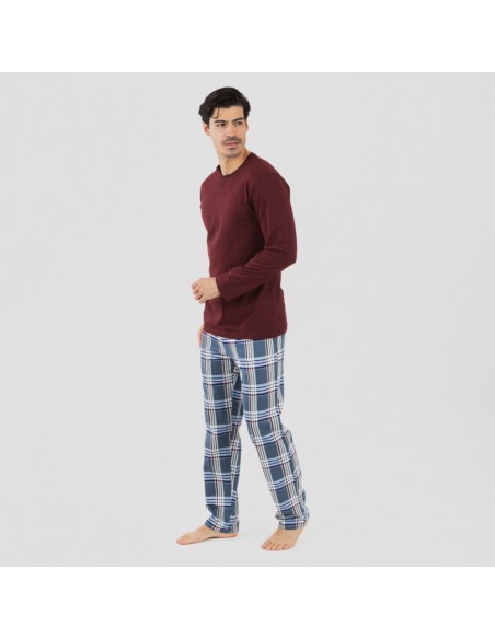 Pijama homem flanela Cuadro Xavi bordeaux pijamas-compridos-homem