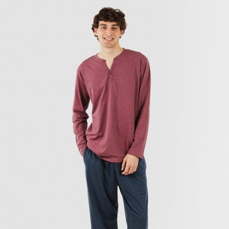 Pijama comprido homem com botões bordeaux - azul marinho pijamas-compridos-homem