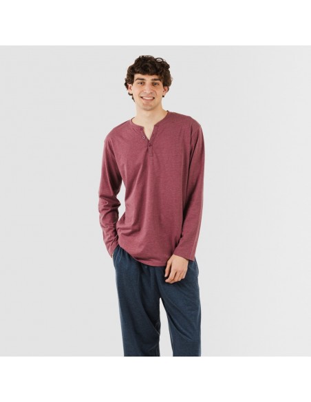 Pijama comprido homem com botões bordeaux - azul marinho pijamas-compridos-homem