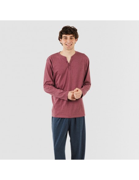 Pijama comprido homem com botões bordeaux - azul marinho pijamas-compridos-homem