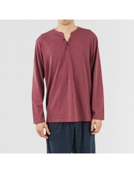 Pijama comprido homem com botões bordeaux - azul marinho pijamas-compridos-homem