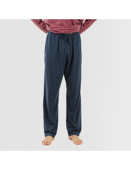 Pijama comprido homem com botões bordeaux - azul marinho pijamas-compridos-homem