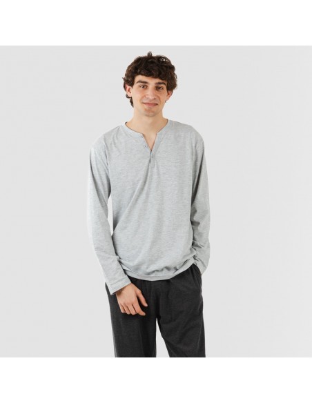 Pijama comprido homem com botões cinza - cinza escuro pijamas-compridos-homem