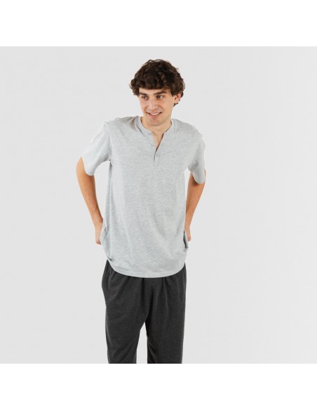 Pijama homem manga curta com botão cinza - cinza escuro pijamas-compridos-homem