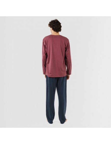 Pijama comprido homem com botões bordeaux - azul marinho pijamas-compridos-homem