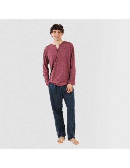 Pijama comprido homem com botões bordeaux - azul marinho pijamas-compridos-homem