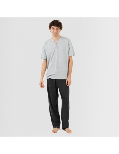 Pijama homem manga curta com botão cinza - cinza escuro pijamas-compridos-homem