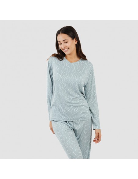 Pijama mulher soft Anita azul indigo pijamas-compridos-de-mulher