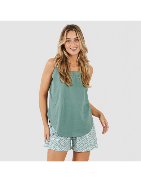 Pijama curto algodão Bianca verde menta pijamas-curtos-mulher