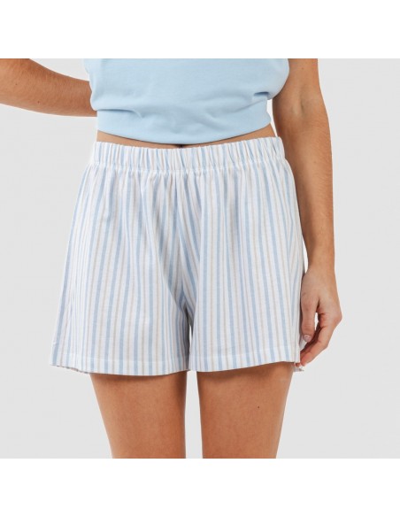 Pijama curto algodão Bennet azul celeste pijamas-curtos-mulher