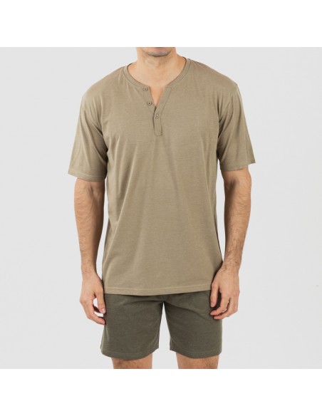 Pijama curto homem com botões verde caça - verde escuro pijamas-curtos-homem