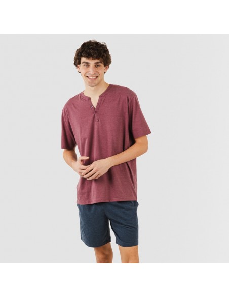 Pijama curto homem com botões bordeaux - azul marinho pijamas-curtos-homem
