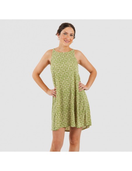 Vestido curto de alças em crepe Corinto verde erva vestidos-mulher